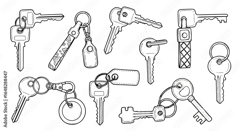 Obraz premium Nine keys with various keychains