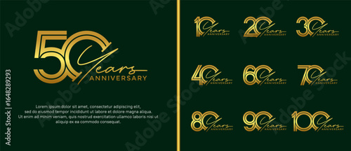 anniversary vector logo set, gold color and golden handwriting can be use for celebration
