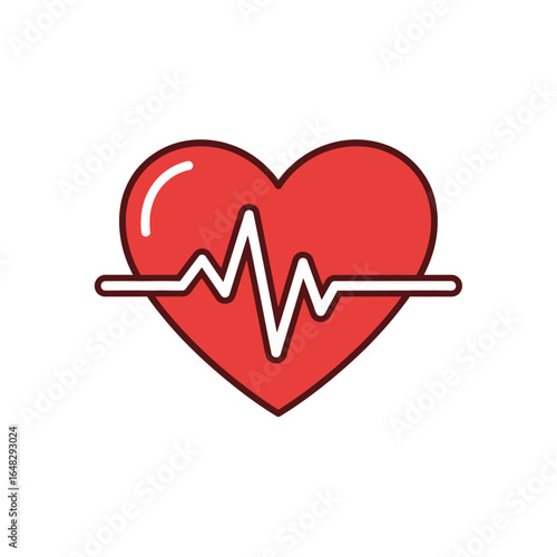 A red heart icon with a white electrocardiogram line representing a healthy heartbeat and life.