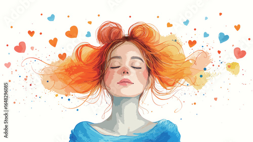This painting depicts a woman with her hair blowing in the wind, capturing the movement and energy of the moment.