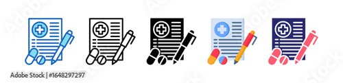 Prescription Multiple Style Icon Set Collection. 