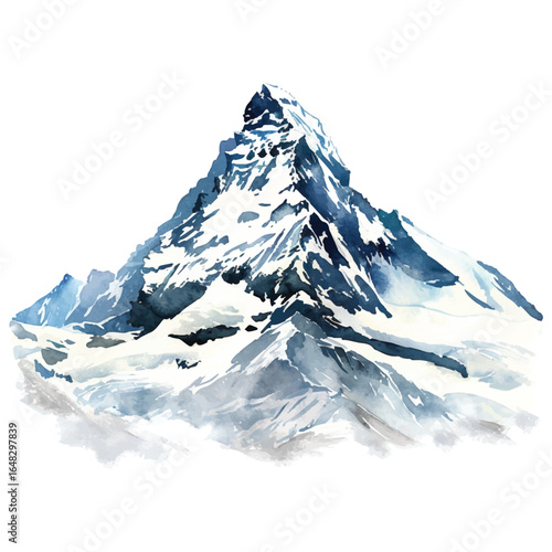 Watercolor Vector Illustration of a Snowy Mountain Peak for Nature and Adventure