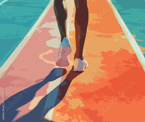 a male athlete's legs in the sun and on a track