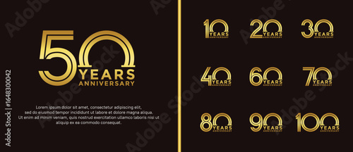 anniversary vector logo set, gold color can be use for celebration