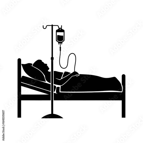 Patient lying in hospital bed silhouette intravenous drip recovery process high quality professional