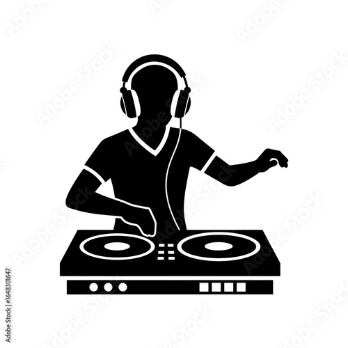 Dj silhouette minimal style performing music at turntable nightlife entertainment high quality professional