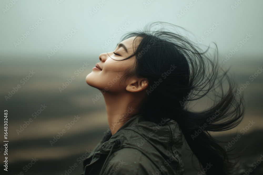 Fototapeta premium Woman with closed eyes enjoying wind in nature