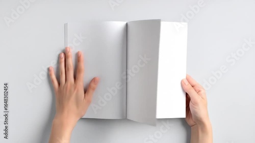 Wallpaper Mural Womans hands holding open blank white book with isolated on gray background. Torontodigital.ca