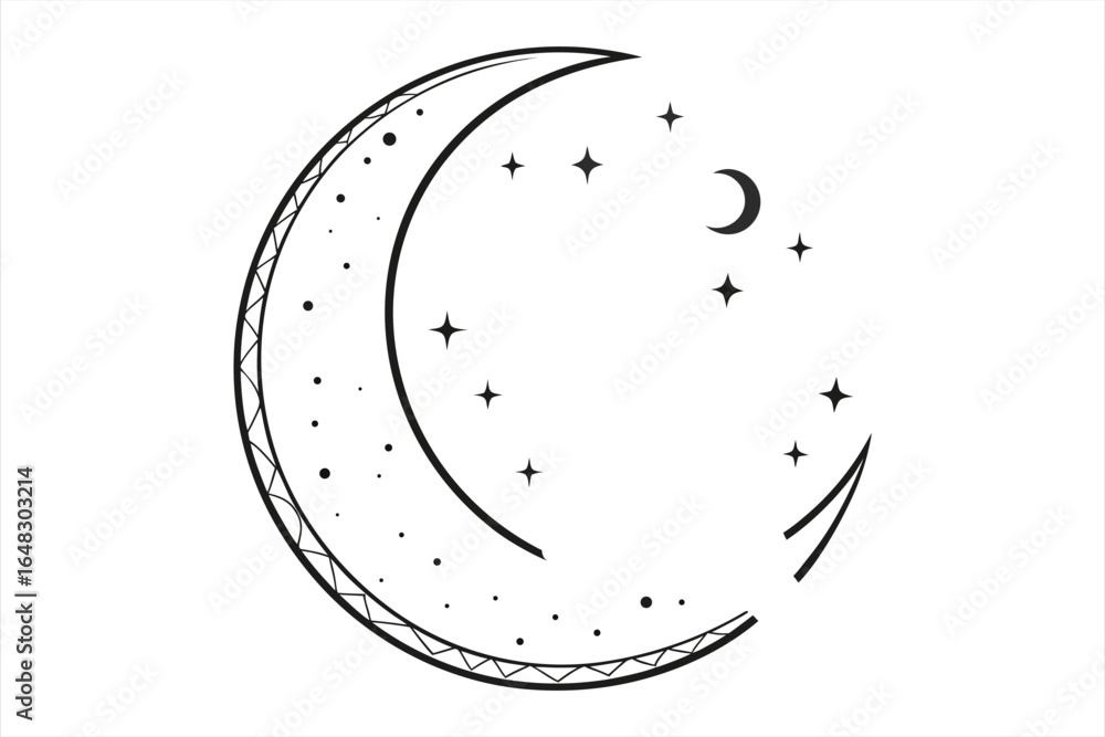 Fototapeta premium Crescent moon silhouette icon, perfect for night theme graphic projects.