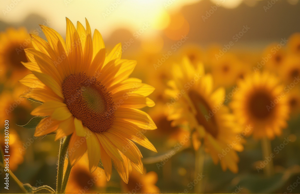 Fototapeta premium sunflowers following the sun rays