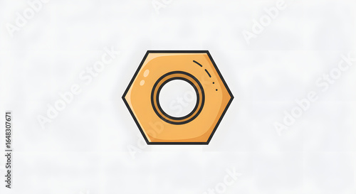 Golden Hexagon Nut Icon Illustration on White Background