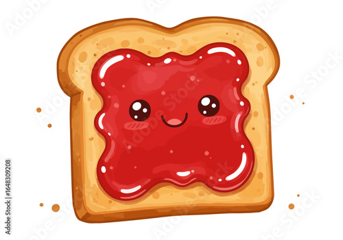Cute Cartoon Toast with Strawberry Jam and Kawaii Face