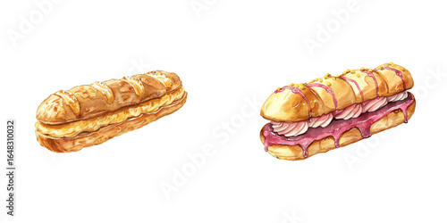 eclair watercolor vector illustration