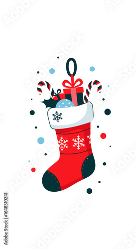 A festive red christmas stocking overflowing with holiday gifts and treats perfect for sharing joyful moments