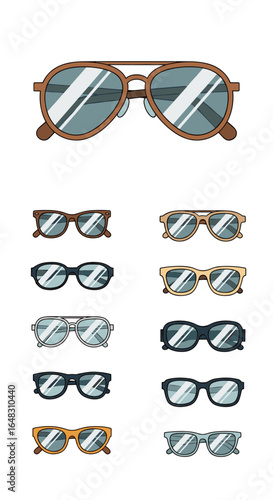Collection of various eyewear styles and designs showcasing distinctive frame shapes and lens tint options for fashionable vision correction