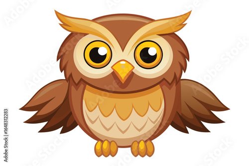 Adorable cartoon owl with big yellow eyes and fluffy brown feathers, perfect for kids' designs