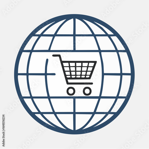 Global Online Shopping World Globe with Shopping Cart Icon for Ecommerce