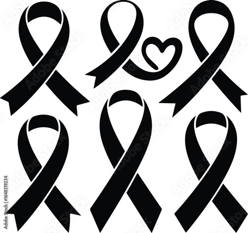 Black awareness ribbons and heart symbol vector