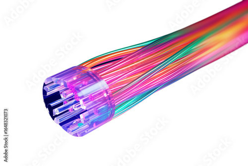 Vibrant Fiber Optic Cable: Close-Up of Colorful Light Fibers on transparent background png