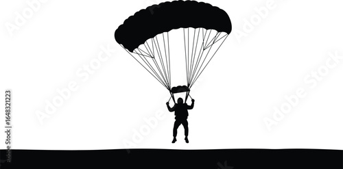 Silhouette of a skydiver with parachute, engaged in extreme sport of skydiving, showcasing adventure, risk, and thrill of freefall