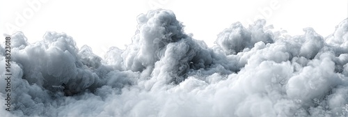 Dense, gray-white smoke clouds against a pure white background.  Massive, fluffy, billowing plumes of smoke fill the image