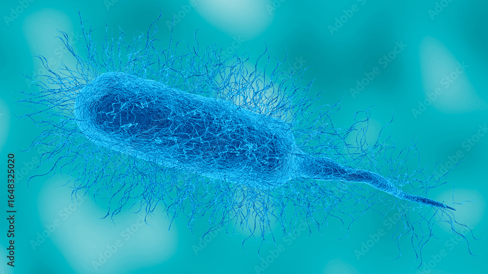 Obraz premium Vibrio vulnificus bacterium in detailed microscopic view. This pathogen causes necrotizing fasciitis. 3D illustration