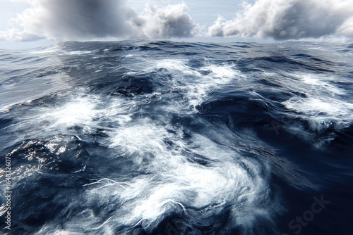 Rough ocean waves under a stormy sky