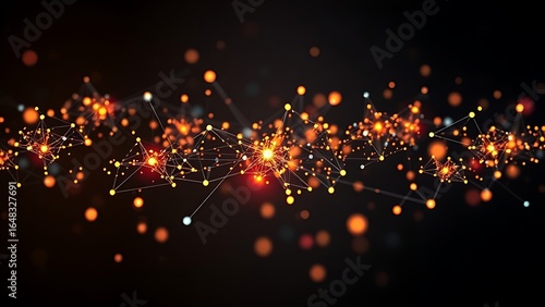 Futuristic data visualization with glowing nodes, illustrating advanced technology and connectivity.