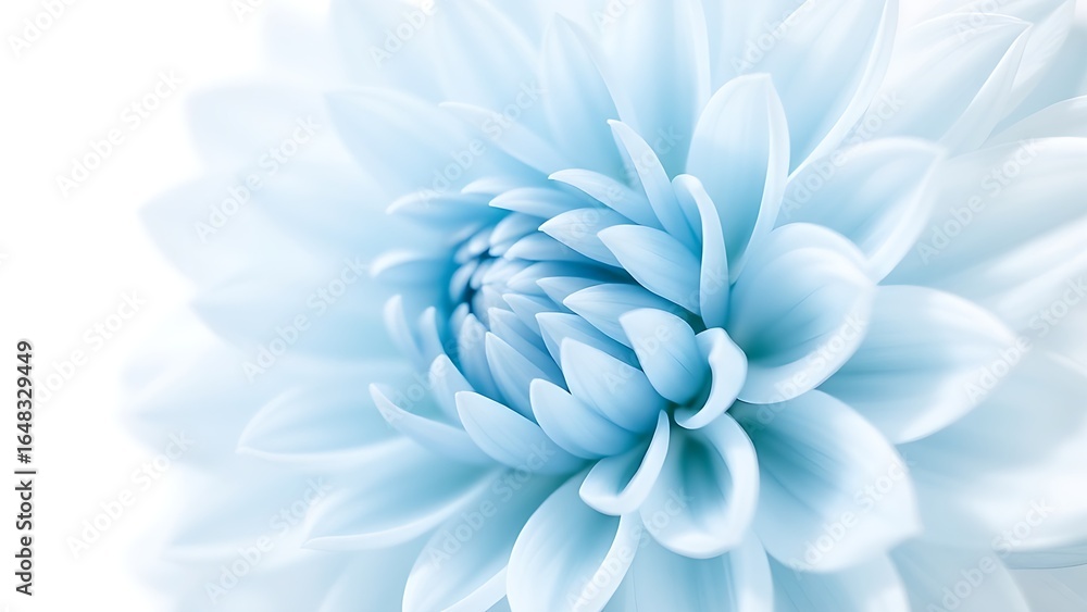 Obraz premium A delicate light blue dahlia in full bloom, showcasing intricate petal details against a soft white backdrop.