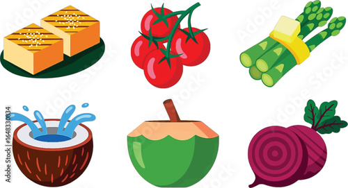 Fresh Fruit and Vegetables with Cheese and Coconut Water