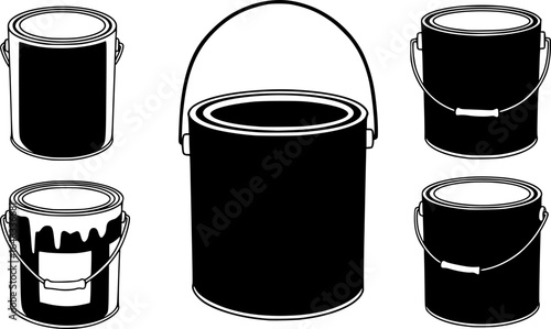 paint can silhouette, black and white silhouette, vector and illustration