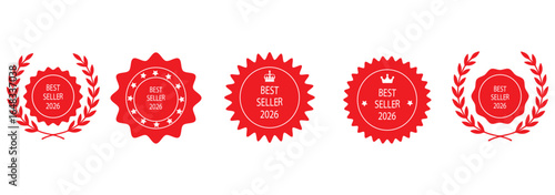 Set of badge best seller, best choice, best price, best quality. Gold logo design with wreath laurel. Vector template