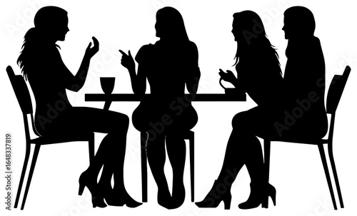 Silhouette of Four People Sitting Around a Table Chatting
