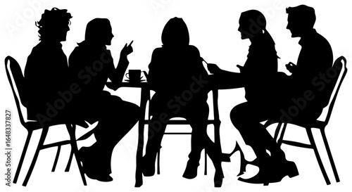 Silhouette of Four People Sitting Around a Table Chatting