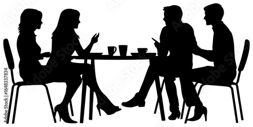 Silhouette of Four People Sitting Around a Table Chatting