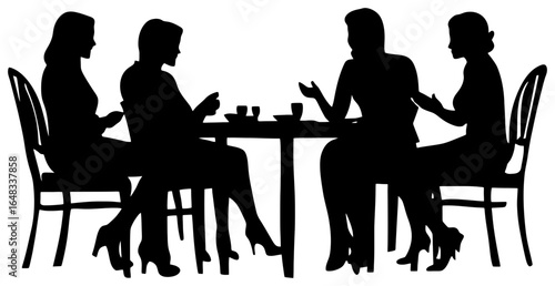 Silhouette of Four People Sitting Around a Table Chatting