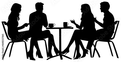 Silhouette of Four People Sitting Around a Table Chatting