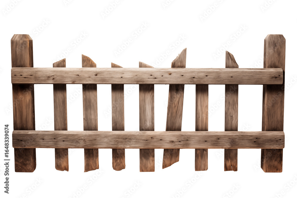 Obraz premium Broken Wooden Fence: Rustic Texture Background for Design Projects on transparent background png