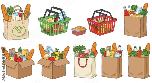 Grocery Shopping Vector Illustration Collection