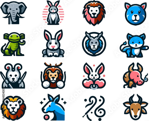 Vector sketch illustration image design collection of cute animal symbols icons, cool, modern abstract models for decoration