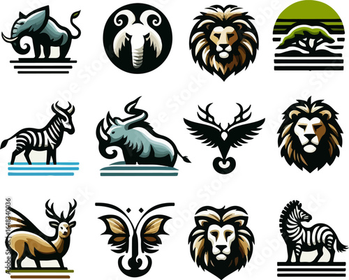 Vector sketch illustration image design collection of cute animal symbols icons, cool, modern abstract models for decoration 
