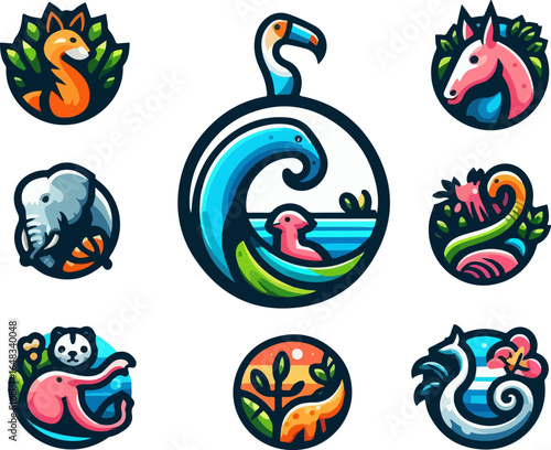 Vector sketch illustration image design collection of cute animal symbols icons, cool, modern abstract models for decoration