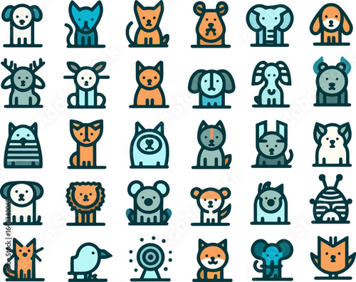 Vector sketch illustration image design collection of cute animal symbols icons, cool, modern abstract models for decoration