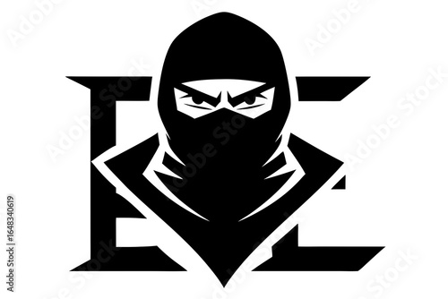 EC Ninja Mascot Logo, Black and White Esporta Gaming Vector Graphic