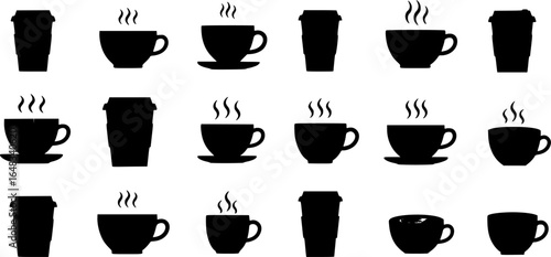 Coffee cup icon set. Cups of coffee tea collection. Hot drink icon. Disposable cup. Cup coffe with steam. Flat style. Vector Illustration. Vector Graphic. EPS 10