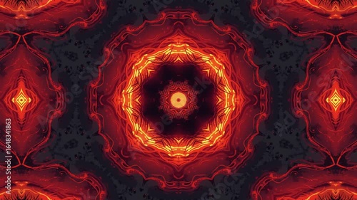 Dynamic fiery kaleidoscope pulses with vibrant energy, creating a mesmerizing visual spectacle for energetic projects.