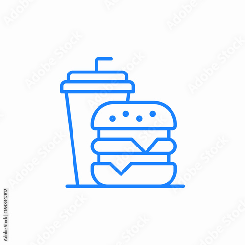 burger and drink combo with straw icon sign vector