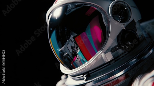 Close-up astronaut helmet, vibrant colors