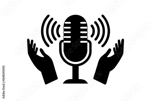 Hands Presenting Microphone: Podcast & Voice Icon