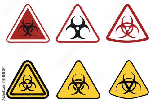 Biohazard Warning Sign Vector Set – Red and Yellow Hazard Symbols